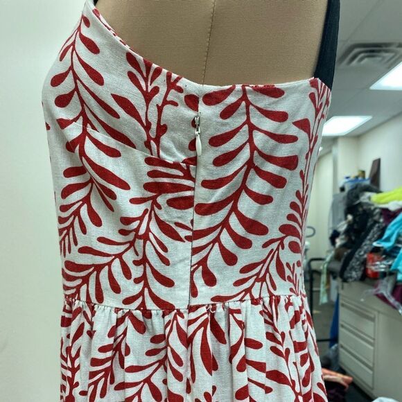 Who What Wear Linen Midi Dress Ivory With Red‎ tropical palm Print - Picture 6 of 8